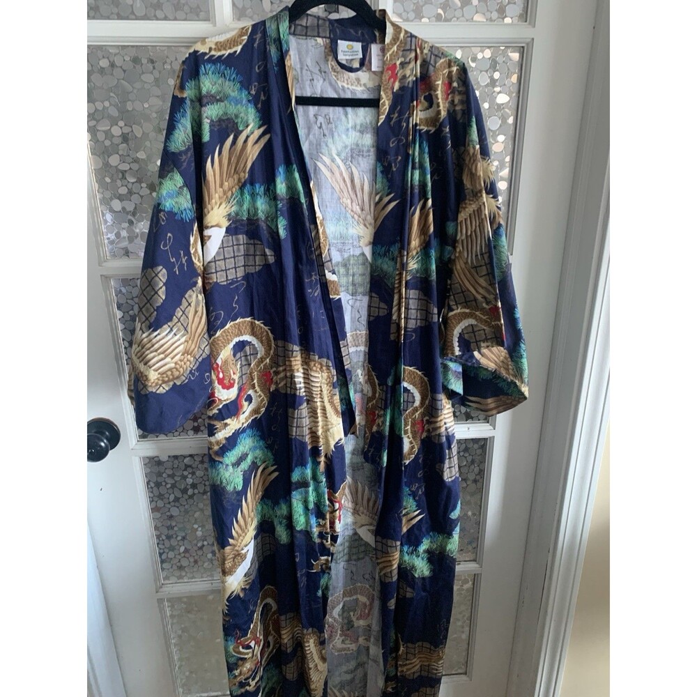 Vtg Smithsonian Kimono Japanese Robe Dragon & Crane Made In Japan Sz M